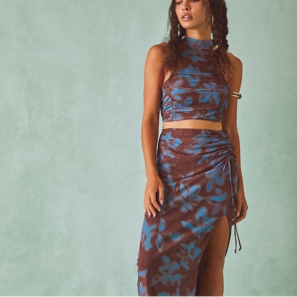 Free People Made For You Mesh Set in brown blue Size large NWOT MSRP $168 FP156 - Picture 2 of 8